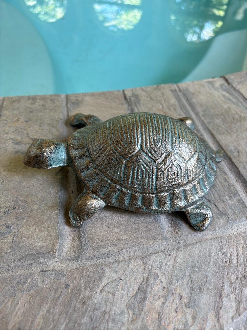 Decorative Turtle Figurine in Patina Green and Bronze